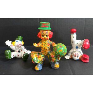 VTG Hand-Painted Ceramic Clown Figurines Set Of 3 Colorful Collectibles
